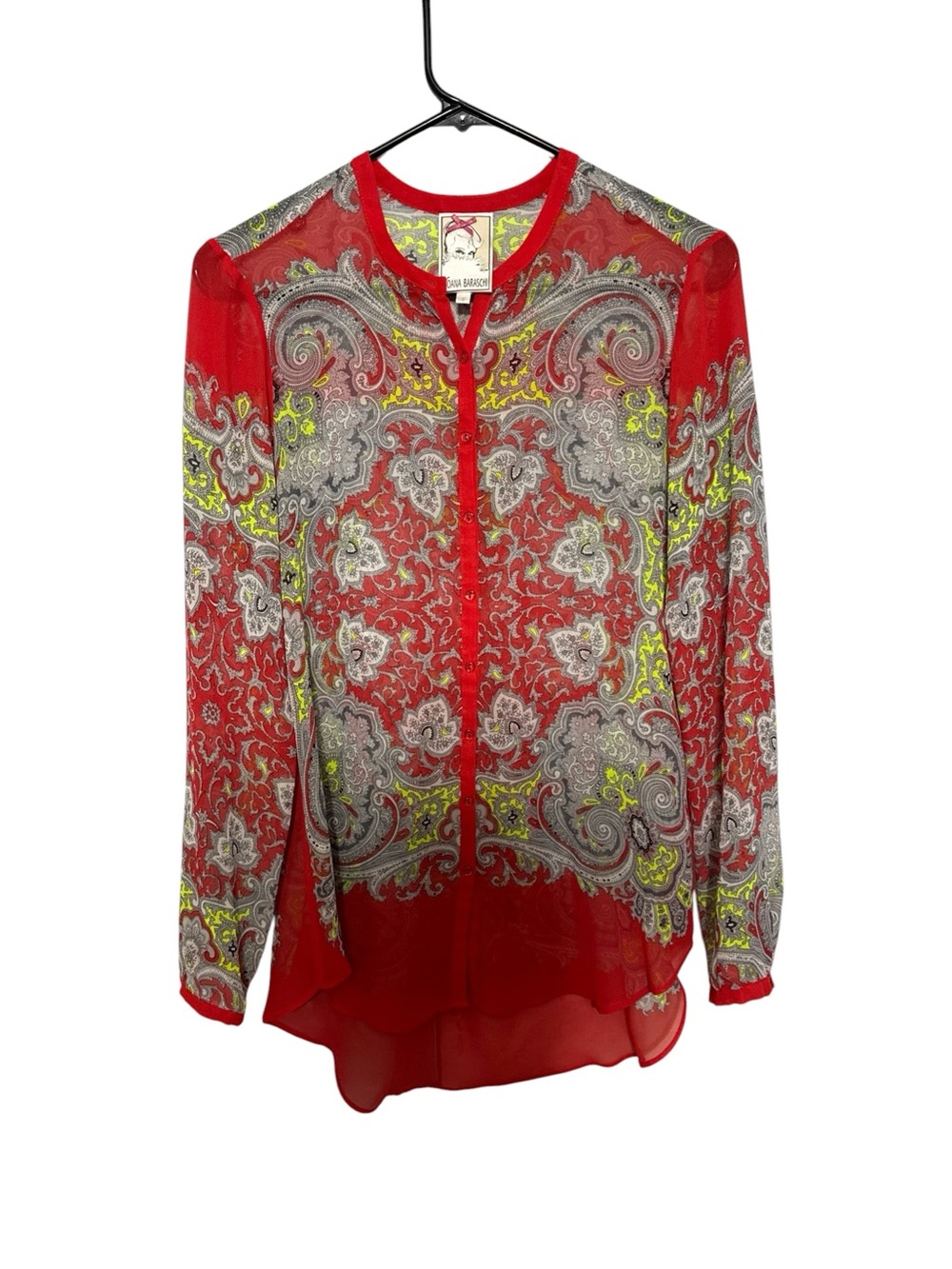 Yoana Baraschi Red Paisley Sheer Button-Down Blouse
